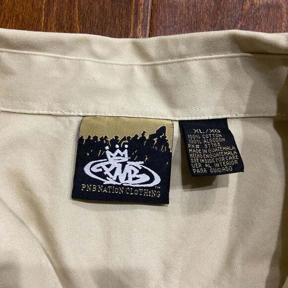 PNB Nation Vintage Y2K Tan Blue Button Down Shirt Cotton Men's Size Extra Large - Picture 9 of 12